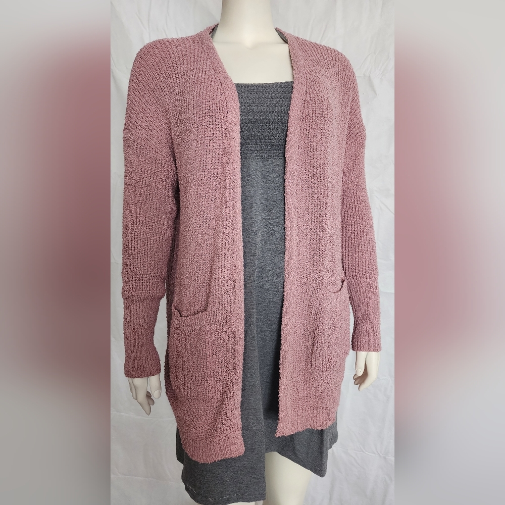 Rachel Zoe Solid Soft Pastel Pink Knit Open Front Cardigan Pockets Size MEDIUM M